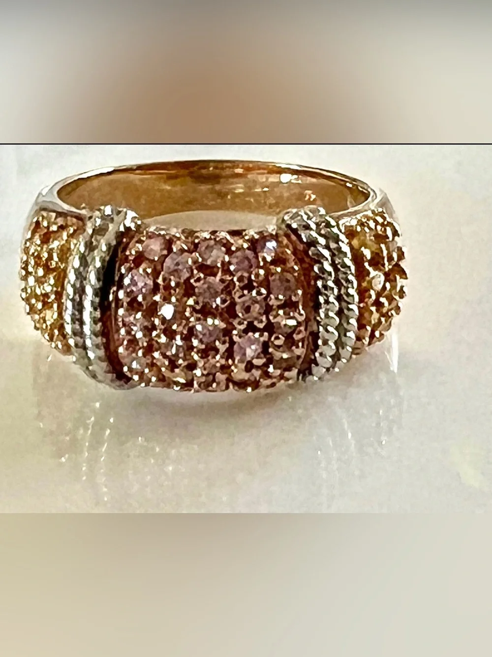 Ross Simons 925 Vermeil CZ Rose Pink Champagne Pavé Ring/Hoop Earrings Set sz 7
